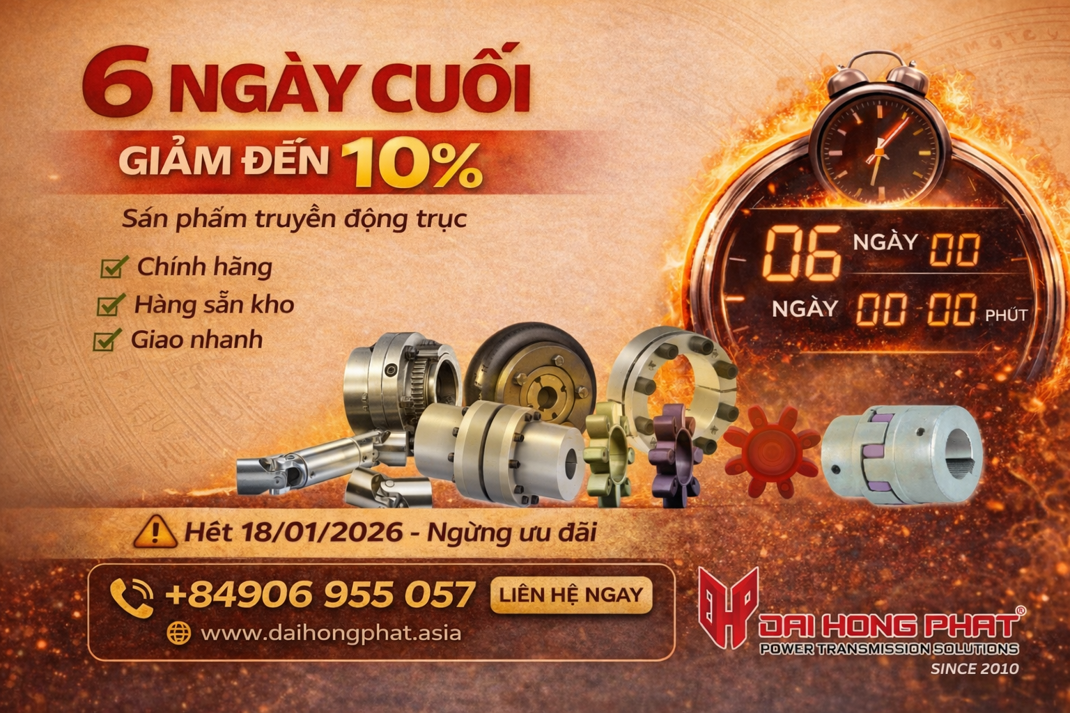 ⏰ Chỉ còn 6 ngày – Ưu đãi đến 10% sản phẩm truyền động chính hãng sẵn kho!